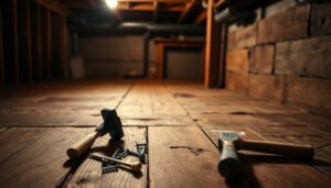 reinforce squeaky subfloor from basement